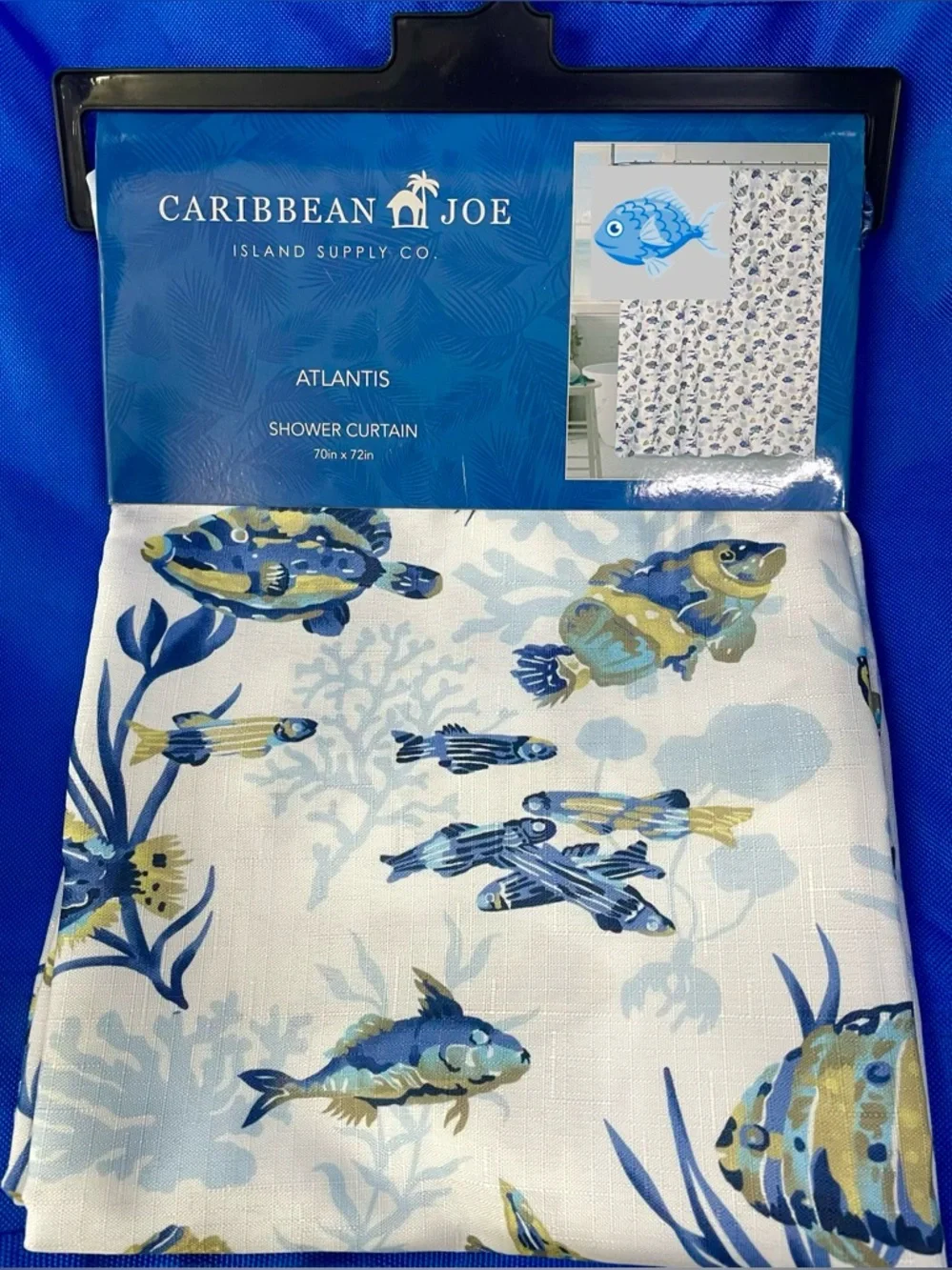 Sea Life Shower Curtain Atlantis Fish Ocean Coral Blue White Caribbean Joe NWT